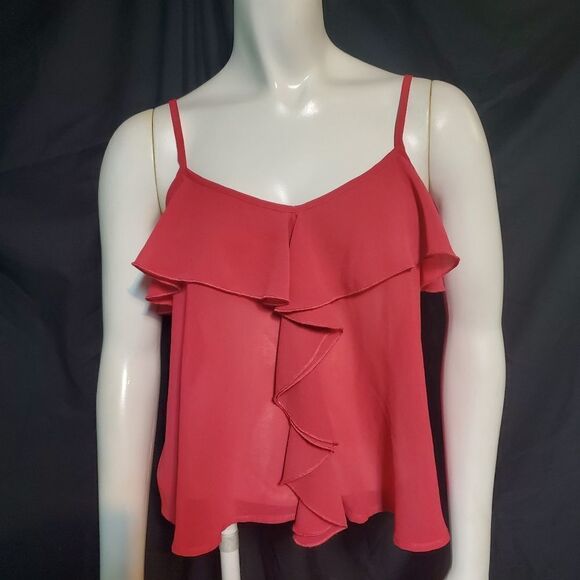 About A Girl Cranberry Ruffle Tank Top (S) - Picture 2 of 5
